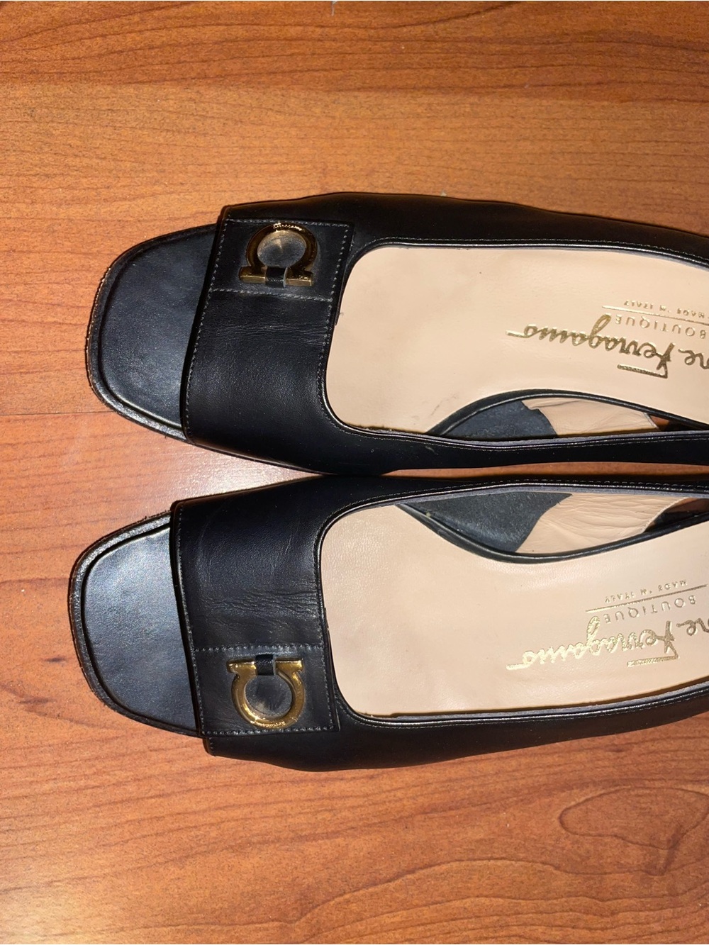 Salvatore Ferragamo Black Leather Slingback Mules with Gold Accent - Picture 3 of 4